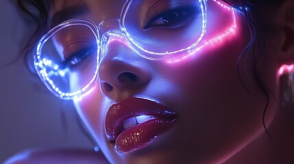 Neon Lit Glasses Adorn A Womans Face