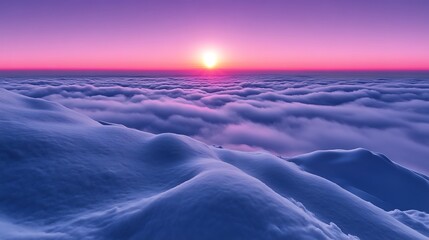 Snowy mountain peak sunset over a sea of clouds