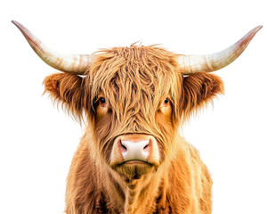 Isolated Highland Cow Close-up Portrait