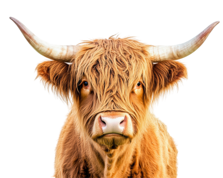 Isolated Highland Cow Close-up Portrait