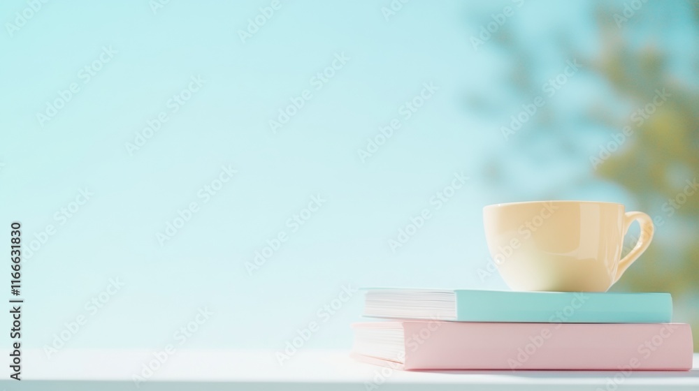 Poster pastel study vibes calm study desk with soft focus and minimalist aesthetic