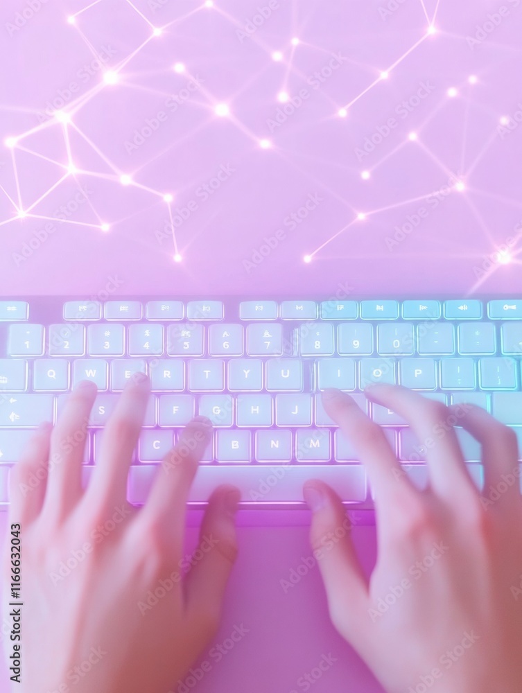 Aufkleber Neon Gamer Mastery in Motion and Precision on a Glowing Keyboard