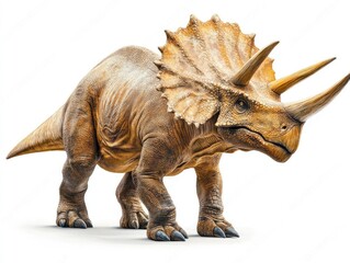 Fototapeta premium A detailed illustration of a Triceratops dinosaur standing on a white background.