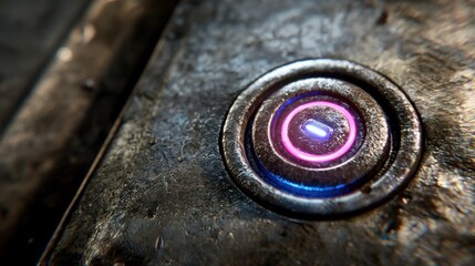 Close-up of a Glowing Futuristic Button