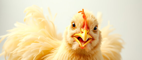 fluffy pale yellow chicken close-