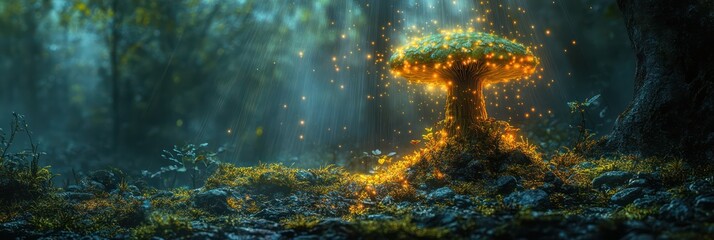 Enchanted Forest: Glowing Mushroom in Mystical Woods