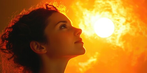 Woman looks up at sun