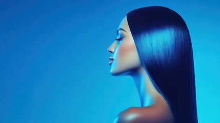 Fototapeta premium Stunning Profile Portrait of a Woman with Vivid Blue Light