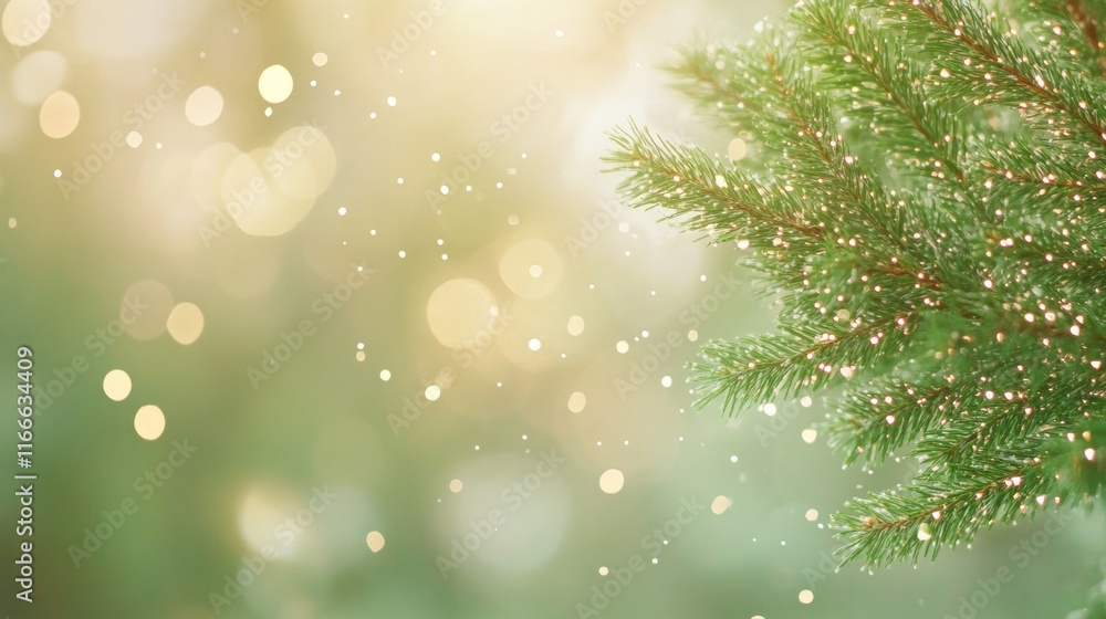 Aufkleber enchanting fir branches adorned with warm led lights and golden bokeh