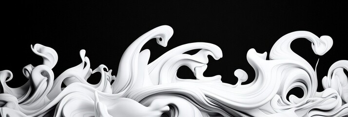 Fototapeta premium white ink algorythm waves that look like tenticles coming out of the bottom of a frame against black 