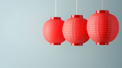 Obraz premium Bright Red Lanterns Against a Soft Blue Background