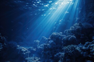 Obraz premium Underwater Sea Deep Abyss With Blue Sun light