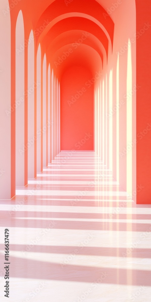 Aufkleber minimalist arched corridor with vibrant red and soft shadows