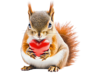 Isolated Squirrel Holding Red Heart