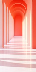 Obraz premium Minimalist Arched Corridor with Vibrant Red and Soft Shadows