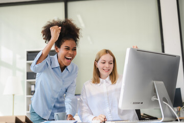 Diverse professionals collaborate on project analysis with financial graphs. Strategic teamwork and insights drive company growth and success.