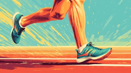 Athletics. International sports games. Vector illustration of runner, jogging, athlete, track, run, legs with sneakers, competition for poster, cover or background