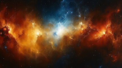 Naklejka premium Celestial Nebula Cosmic Cloudscape Orange Blue Hues