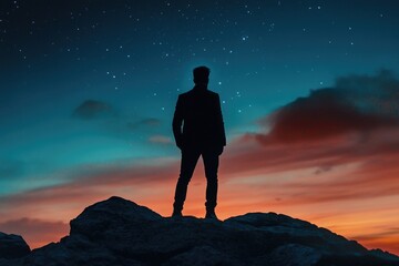 Obraz premium Man on Mountain Top at Night