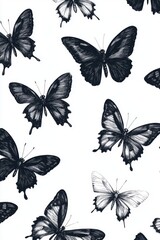 Black and White Butterflies on White Background