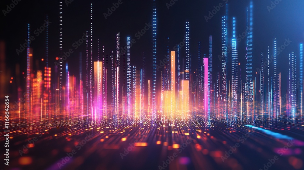 Poster abstract neon circuit board with glowing lines in digital space