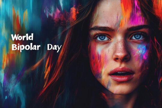 Vibrant Portrait Celebrating World Bipolar Day with Colorful Expression and Awareness