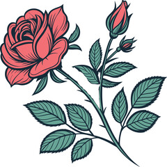 flower Logo art illustration with a red rose with green leaf