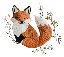 Fototapeta premium PNG A fox in embroidery style animal fabric needlework.