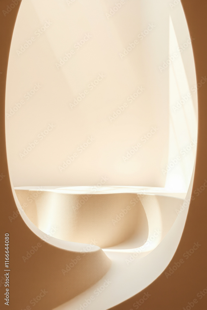 Poster abstract beige display with smooth curves subtle shadows