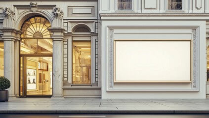 Elegant store showcases white directional arrow.