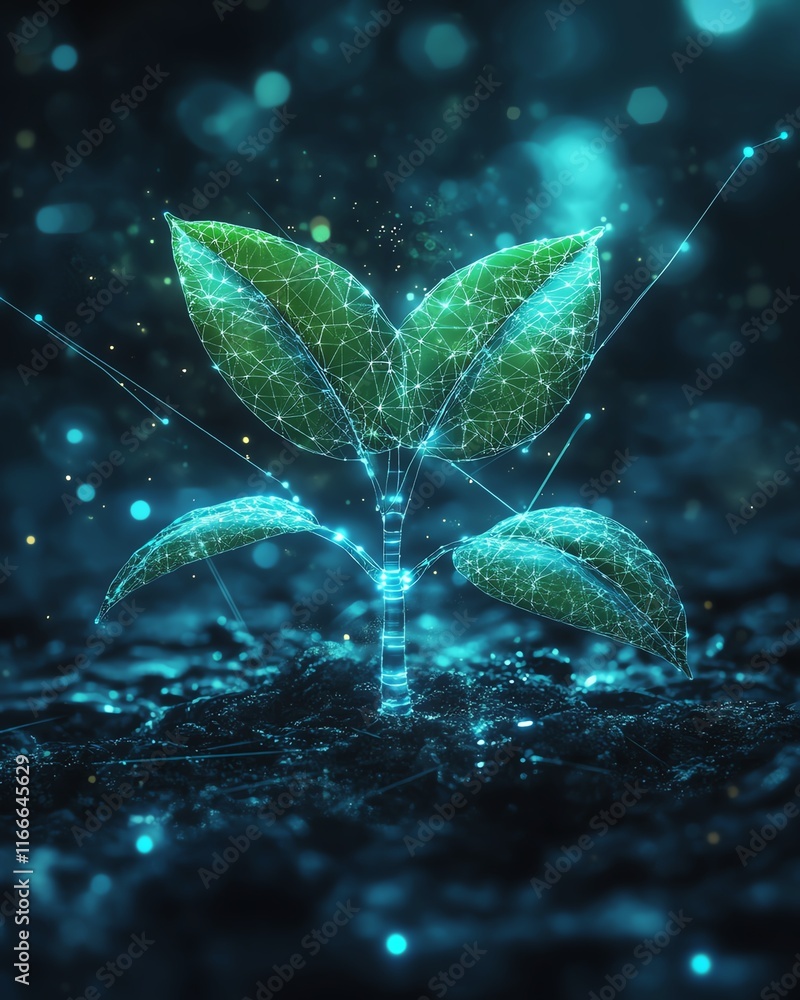 Leinwandbilder abstract technology background featuring a futuristic tech plant flourishing with the assistance of 