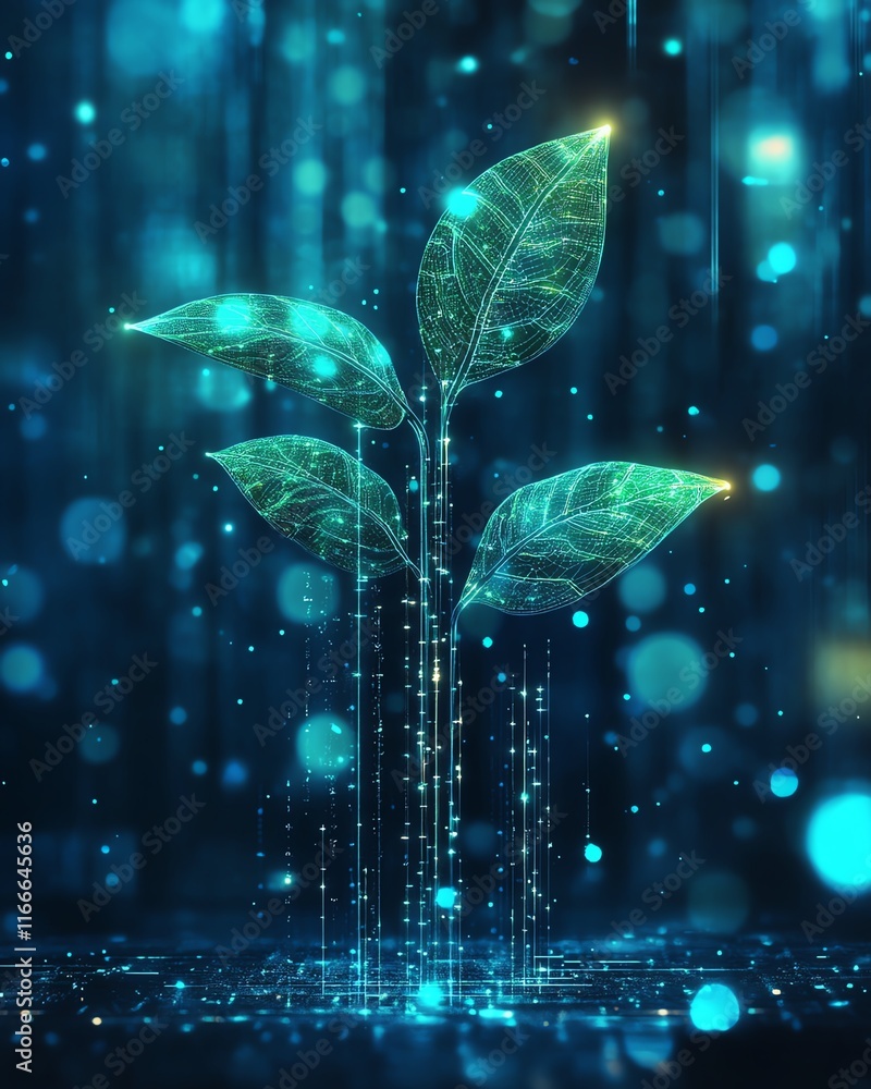 Aufkleber Abstract technology background featuring a futuristic tech plant flourishing with the assistance of advanced AI generation, symbolizing seamless AI integration in growth