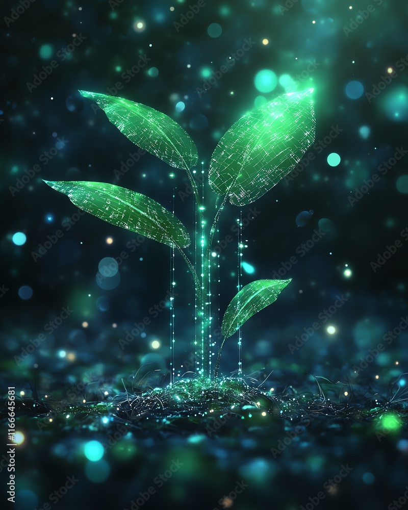 Leinwandbilder Abstract technology background featuring a futuristic tech plant flourishing with the assistance of advanced AI generation, symbolizing seamless AI integration in growth