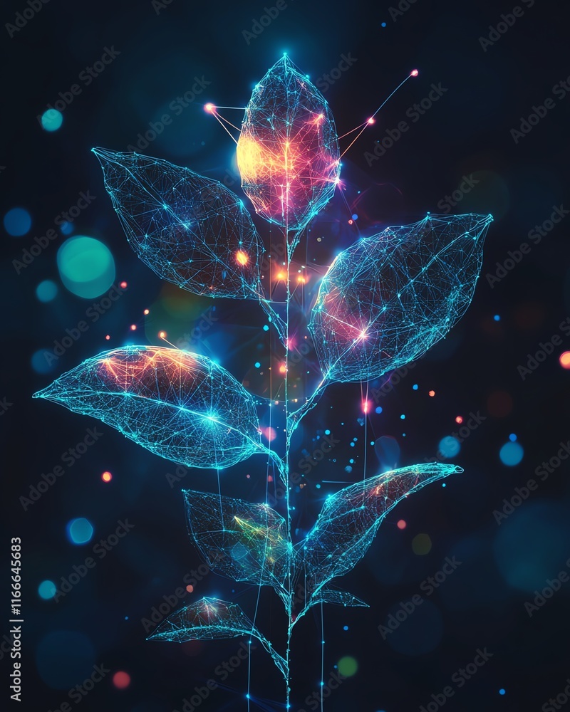 Fototapete Abstract technology background featuring a futuristic tech plant flourishing with the assistance of advanced AI generation, symbolizing seamless AI integration in growth