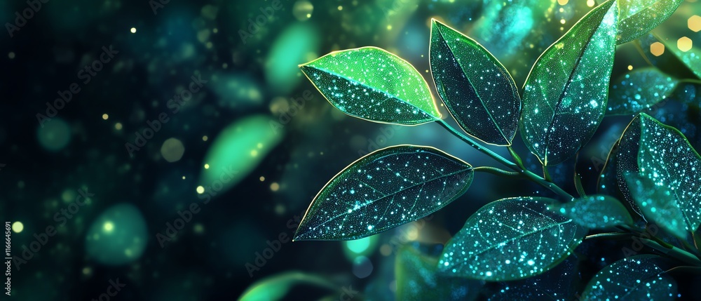 Poster abstract technology background of a flourishing tech plant, enhanced by ai algorithms, symbolizing t