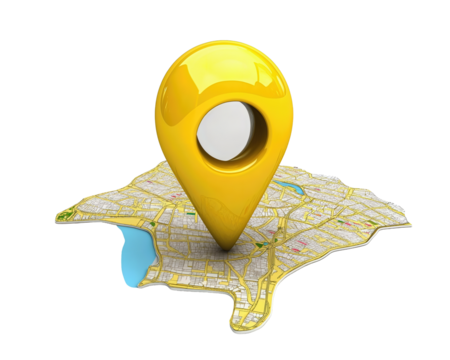 Isolated Yellow Map Pin over Map