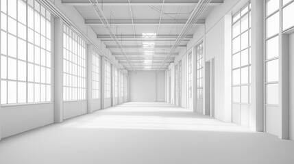 Fototapeta premium Industrial Warehouse Interior with Organized Shelves, Stacked Pallets, and Spacious Logistics Workspace