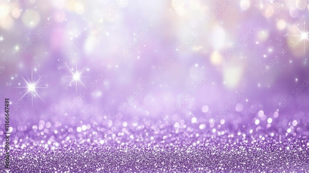 Poster abstract purple glitter background with bokeh lights.