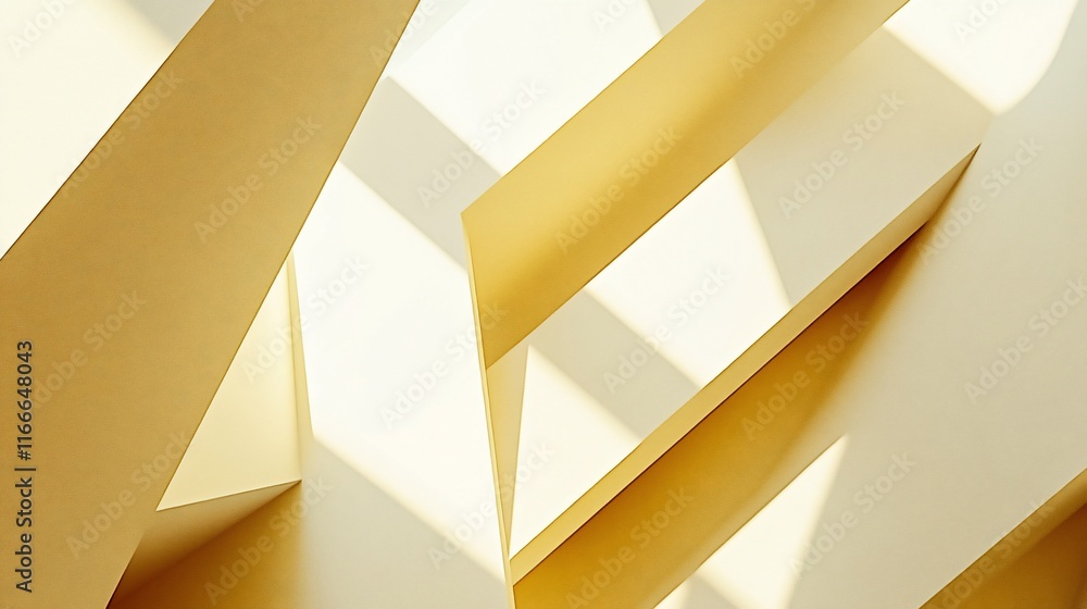 Poster Abstract image of sunlight illuminating golden geometric shapes, creating shadows and lines.