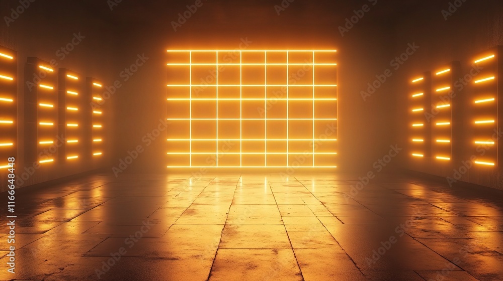 Poster modern business background with led light blocks illuminating space