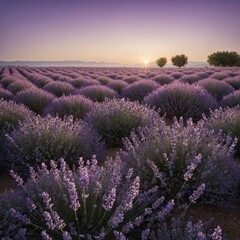 Obraz premium A field of lavender with a soft white and purple gradient background.
