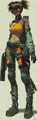 cyberpunk unique monster character, illustration fun art, digital art for t-shirt, vector style, colorful clean background