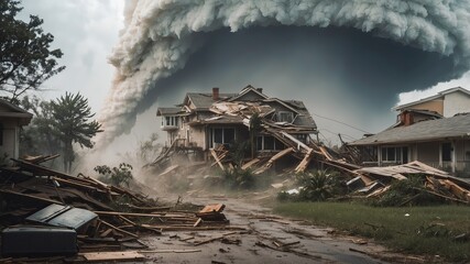 Fototapeta premium Dramatic aftermath of a powerful storm leaving destruction in its wake