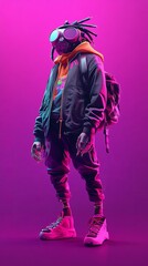unique cyberpunk monster, illustration fun art, digital art for t-shirt, vector style, colorful clean background