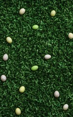 Easter Celebration Vibrant Green Grass with Colorful Easter Eggs - Spring and Nature Holidays
