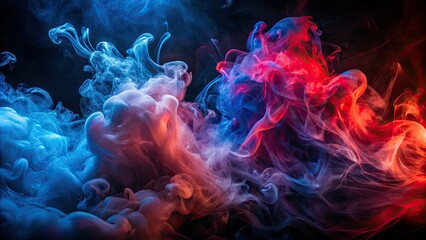 Obraz premium Abstract AI art: red and blue smoke swirls in a vibrant, silhouette-style composition.