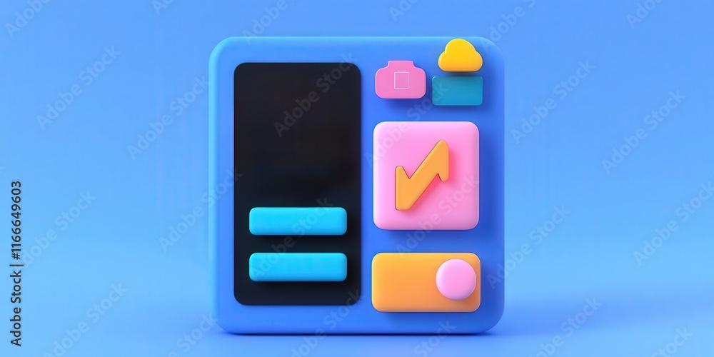 Aufkleber finance interest analytics concept. colorful digital interface with buttons and icons on a blue back