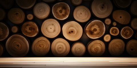 Array of Wooden Logs Highlighting Their Organic Circular Texture