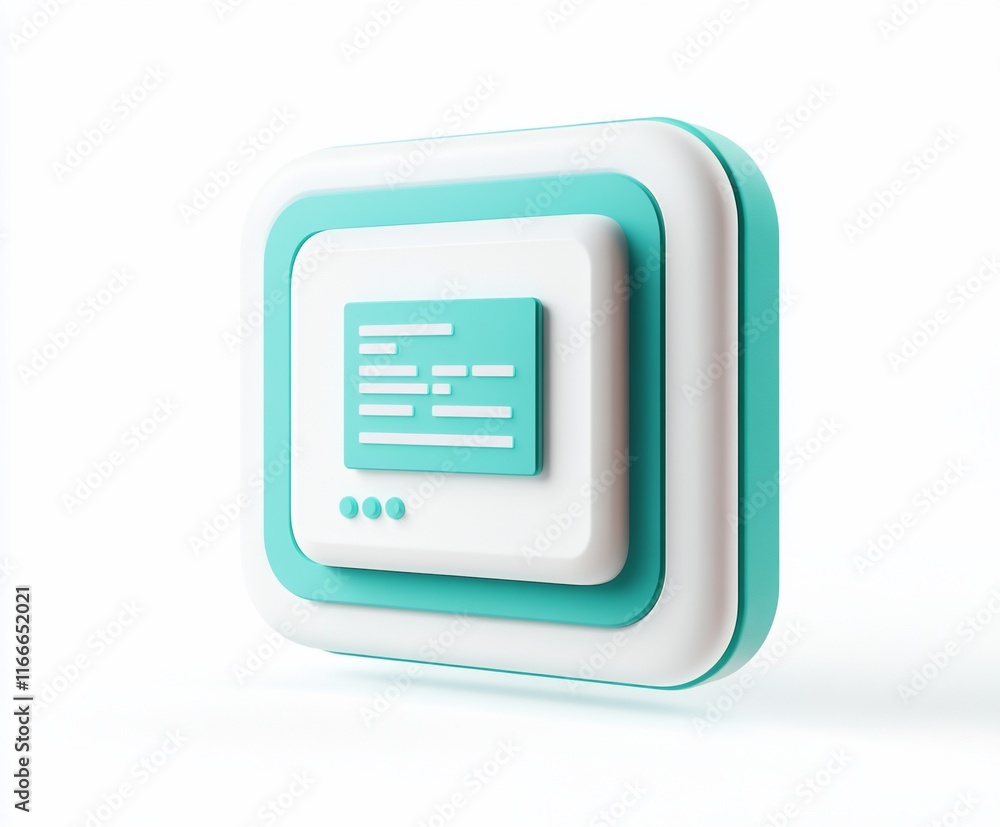 Aufkleber 3D render of a teal and white square icon with text.