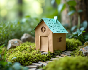 Naklejka premium charming papercraft miniature house a mossy setting